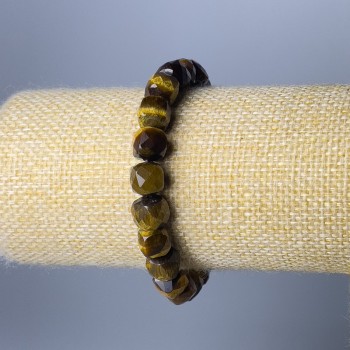 Brățară din ochi de tigru, piatră naturală, cuburi tăiate, diametrul 8,5 mm, lungime 18 cm (elastic)