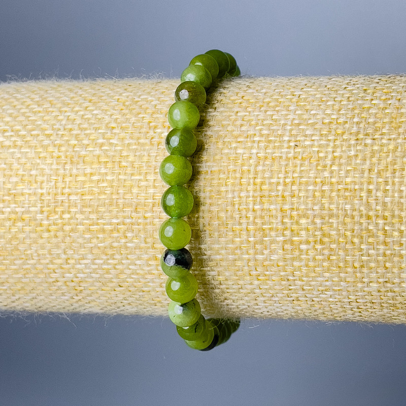 Brățară din jadit canadian, piatră naturală, mărgele netede de 6,5 mm, lungime 18 cm (elastică)