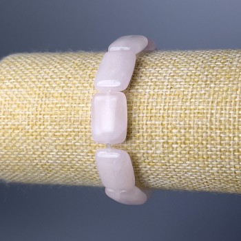 Brățară din cuarț roz, verigi dreptunghiulare, piatră naturală, diametru 13x18 mm ±, lungime 18 cm (extensibilă)