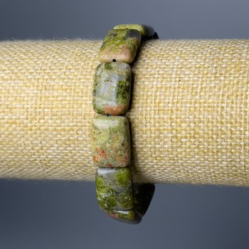 Brățară din jasp heliotrop, piatră naturală, verigi dreptunghiulare, dimensiuni 13x18 mm, lungime 18 cm (elastic)