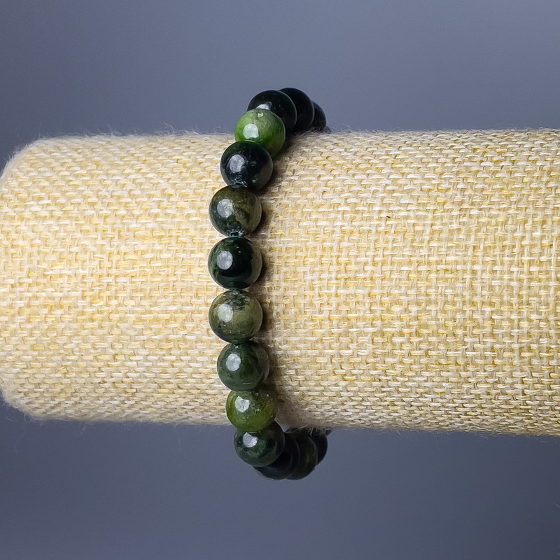 Brățară din diopsid natural, mărgele netede, diametrul 9 mm, lungime 18 cm (elastic)