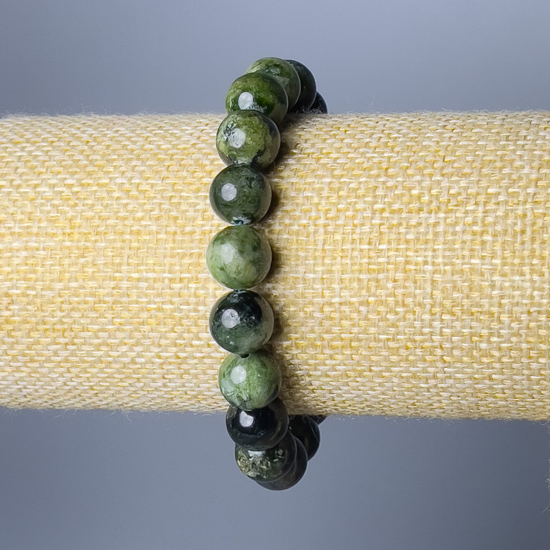 Brățară din diopsid natural, mărgele netede, diametrul 10,5 mm, lungime 18 cm (elastic)