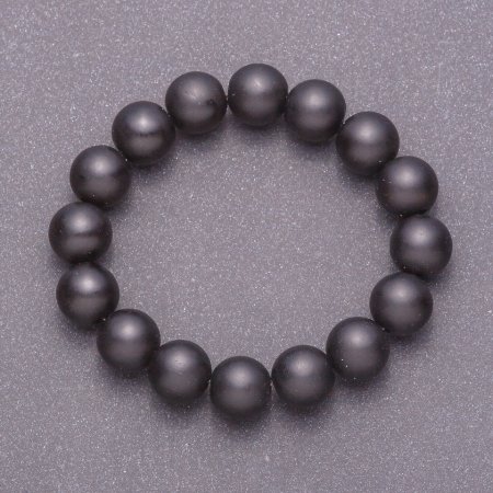 Brățară din șungit artificial, bile netede, diametrul de 12 mm, lungimea de 18 cm (elastic)