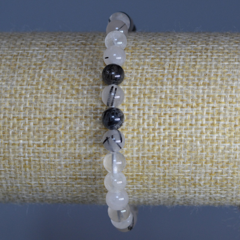Brățară din cuarț rutilit cu păr de pisică, piatră naturală, mărgele netede, diametrul 6,5 mm, lungime 18 cm (elastic)