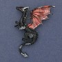 Broșă Dragon negru mat și email roșu, metal auriu 42×66 mm