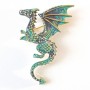 Broșă Dragon verde email, metal auriu, 42×66 mm