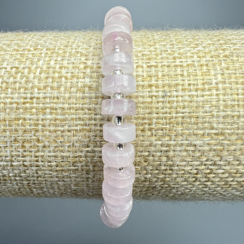 Brățară din cuarț roz natural, piatră naturală, mărgele disc, diametrul 7×3 mm, lungime 18 cm, pe elastic, cu mărgele de sticlă