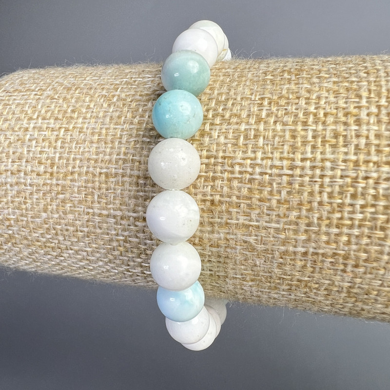 Brățară cu hemimorfit natural, piatră naturală, mărgele netede, diametrul 8,5 mm, lungime 18 cm (elastic)