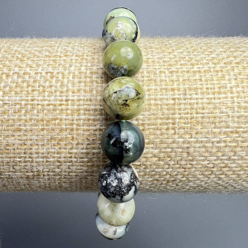 Brățară din opal verde, piatră naturală, mărgele netede, diametrul 10 mm, lungime 18 cm (elastică)