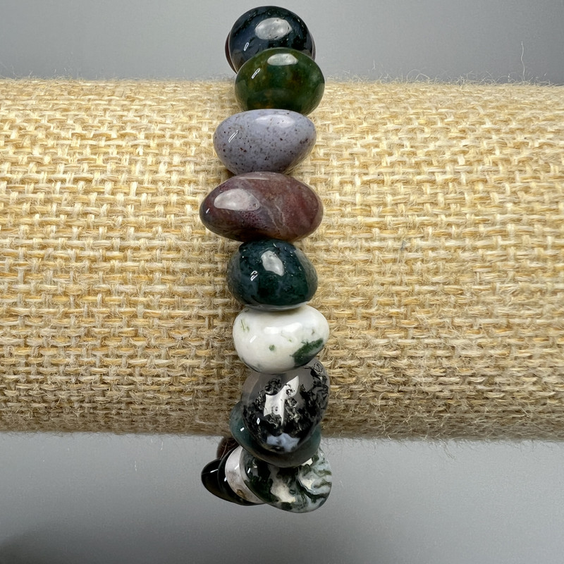 Brățară din agat mușchi, piatră naturală, mărgele cu fațete, diametrul 12×7 mm, lungime 18 cm, elastică