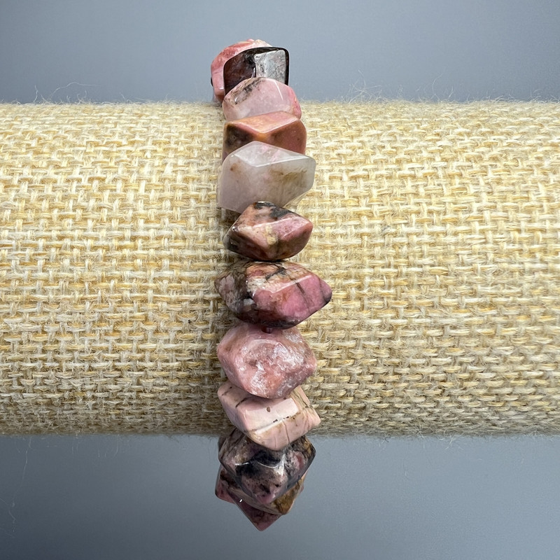 Brățară din rodonit, piatră naturală, mărgele rondel fațetate, diametrul 10x7 mm, lungime 18 cm (elastic)