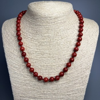 Colier cu jasper roșu (artificial), mărgele netede, diametrul 8 mm, lungime 50 cm