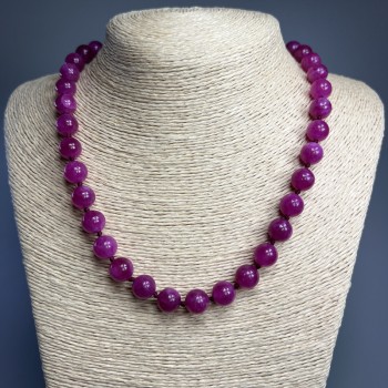 Colier din turmalină de culoare zmeurie, mărgele netede de 10 mm, lungime 50 cm