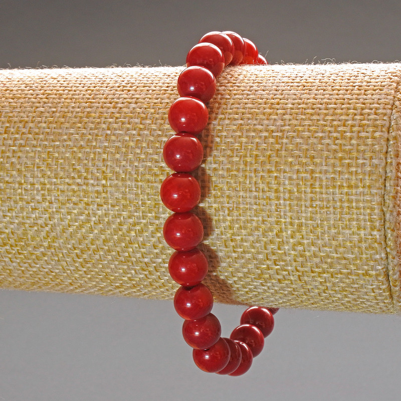 Brățară din coral natural, bile netede, diametru 8 mm, lungime 18 cm (elastic)