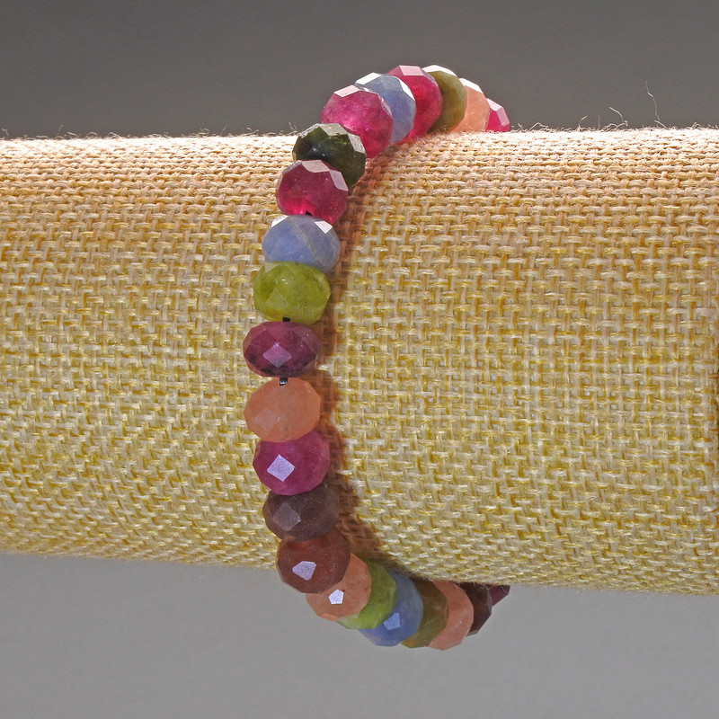 Brățară din turmalină naturală, mărgele rondelle facetate, diametru aproximativ 8×6 mm, lungime 18 cm (elastică)
