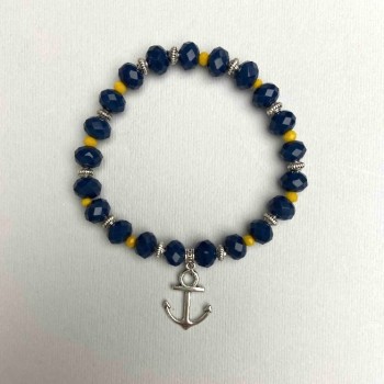 Brățară cu cristal ceh, albastru și galben, rondeli tăiați, diametrul 8x6 mm, 3,5x3 mm, lungime 18 cm (elastic) cu inserții metalice