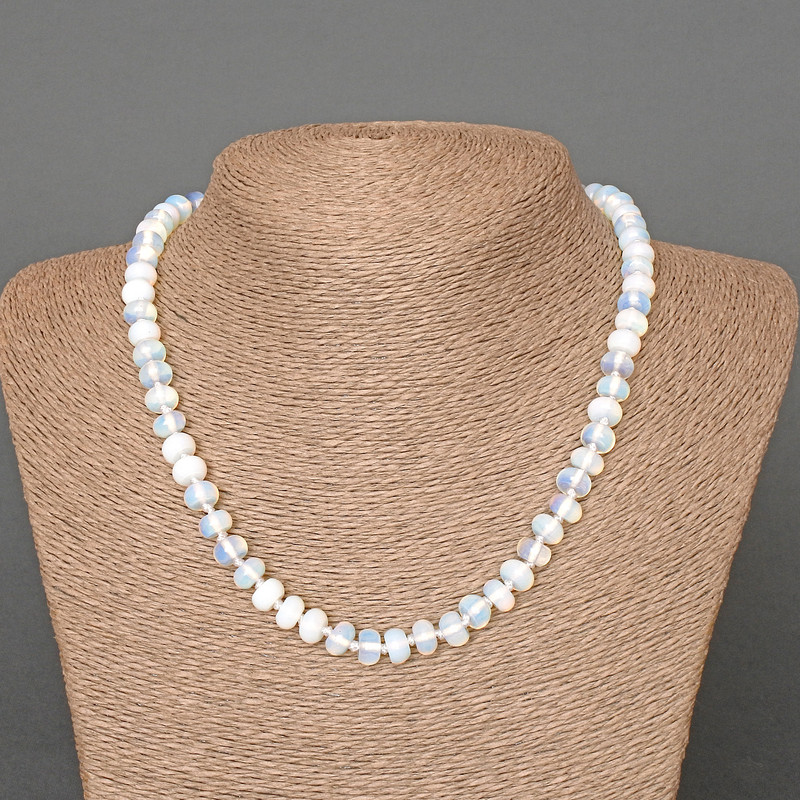 Colier cu opal de lună (Sintetic) rondelle netede, diametrul 8x5 mm, lungime 46 cm+