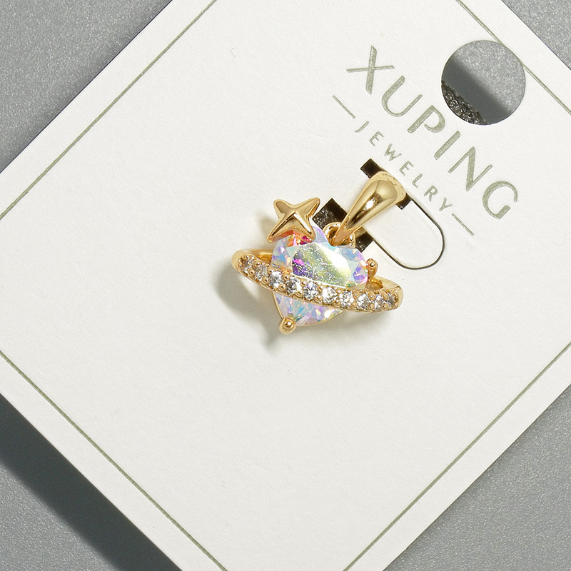 Pandantiv «Inimă» Xuping cu cristal roz și strasuri albe, diametrul 14x9 mm, lungimea 16,5 mm, placare aur 18K