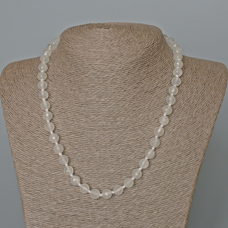Colier din cristal de munte, piatră naturală, mărgele tăiate, diametrul 8 mm, lungimea 47 cm