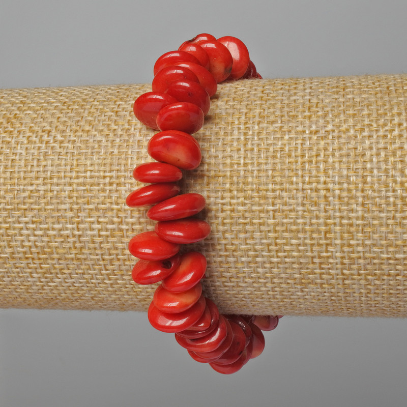 Brățară din coral natural, ovală, diametrul 12×4 mm, lungime 18 cm ± (elastică)