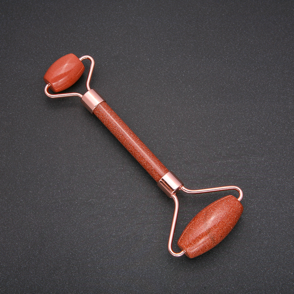 Masajer cu role din piatră aventurină «Nisip auriu», metal auriu, lungime 14,5 mm