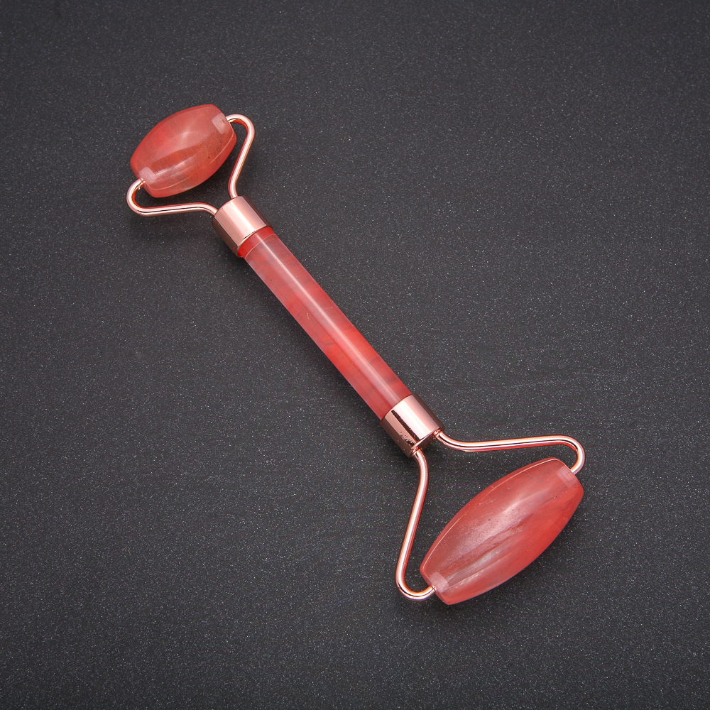 Roler de masaj din piatră calcedonie, metal auriu, lungime 14,5 mm