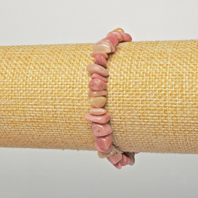 Brățară din rodonit natural, fragmente de piatră naturală, diametrul 6x4 mm, lungime 18 cm, bază elastică (stretch)