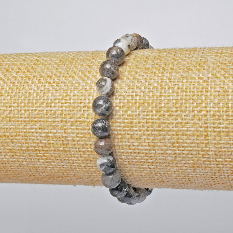 Brățară din jasp natural, bile netede, diametru 6,5 mm, lungime 18 cm (extensibil)