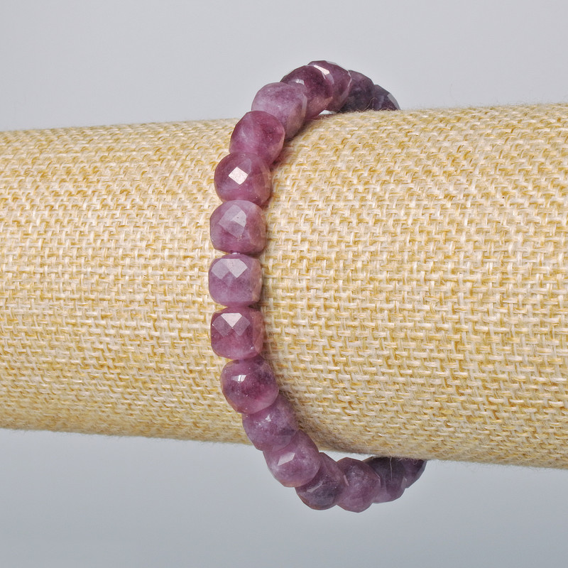 Brățară din rubelit de turmalină, piatră naturală, granule cubice, diametrul 7 mm, lungime 18 cm (elastică)