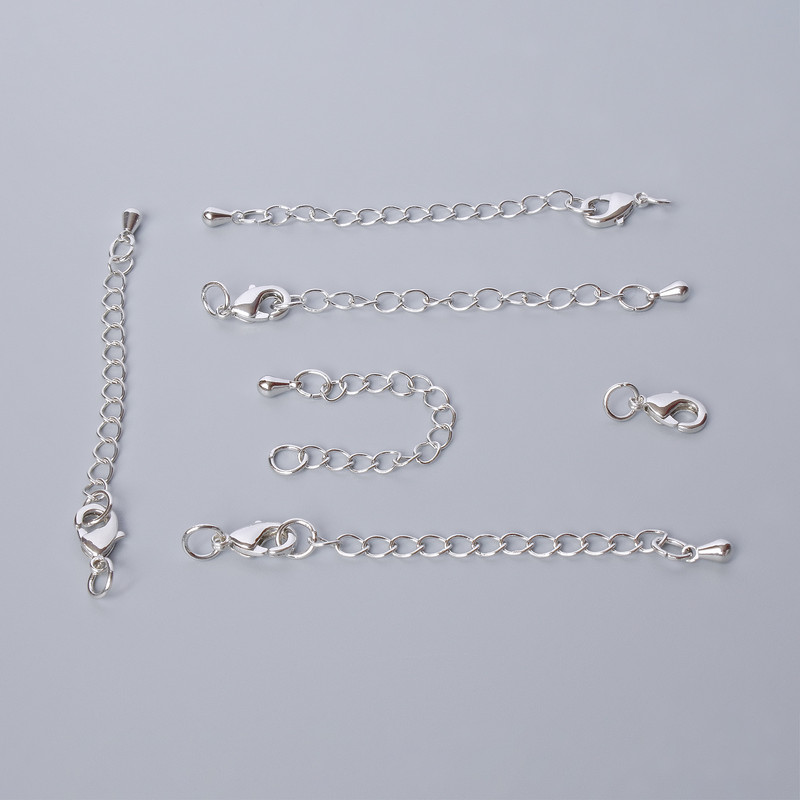 Încuietoare carabină, diametru 10x5 mm, cu lanț de prelungire, lungime 5,5 cm, culoare argintie a metalului, 1 bucată