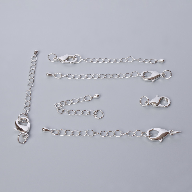 Închizătoare cârlig-carabină, diametru 15×8 mm, cu lanț prelungitor, lungime 5,5 cm, culoare argintie a metalului, 1 bucată