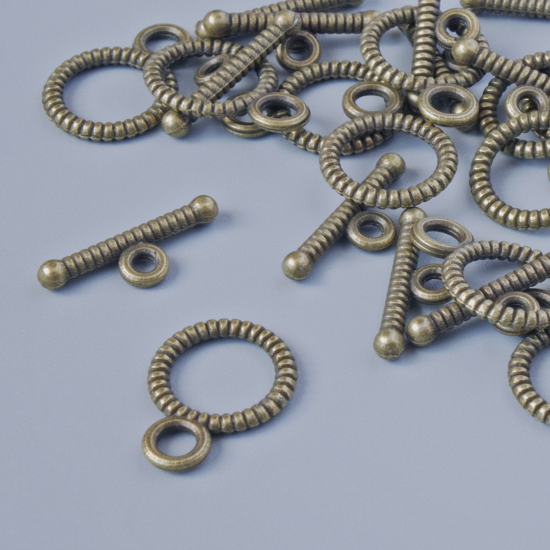 Furnitură închizătoare, diametru 10 mm, 14,5 mm, diametrul orificiului 2, 1, 5 mm, finisaj bronz metalic, 14 bucăți ±