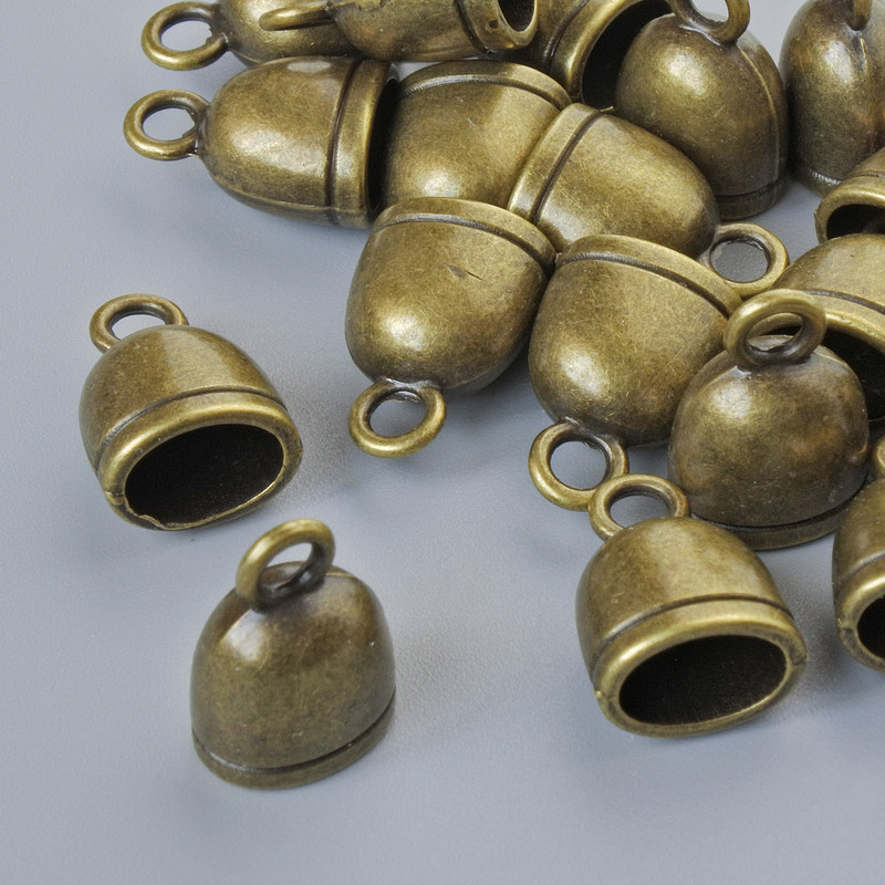 Cap terminal pentru accesorii, diametrul 13×9×7 mm, diametrul găurii 2,3 mm, 7×5 mm, set de 18 bucăți, culoare bronz metalic