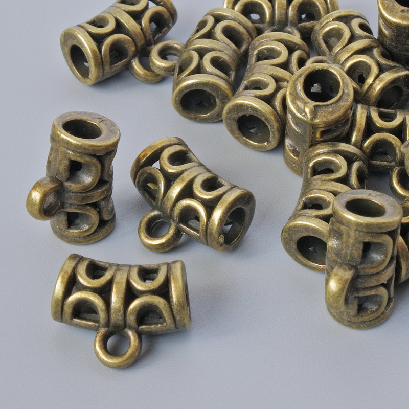 Suport pentru bail, diametru 12×6 mm, diametrul orificiului 1,7 mm, 3 mm, lungime 9,5 mm, finisaj bronz, ambalaj 18 buc