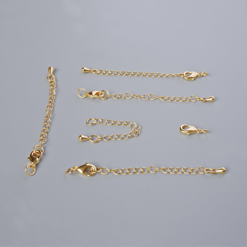 Фурнітура застібка карабін, діаметр 10х5мм з подовжувальним ланцюжком, довжина 5, 5см, золотистий колір металу, 1шт