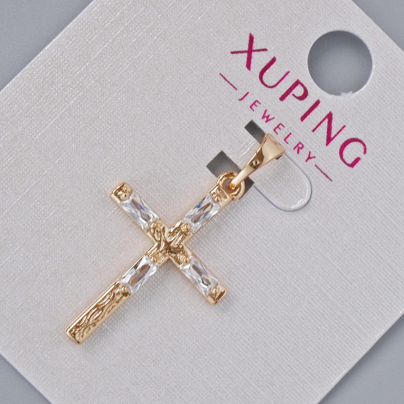 Pandantiv «Cruce» Xuping cu cristale albe, diametru 23,5×16 mm, lungime 29 mm (+/-), placare cu aur 18K