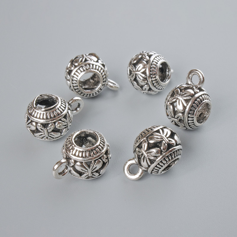 Suport bail pentru pandantiv, argintiu, diametru 9,5×10,5 mm, diametrul găurii 2 mm, 4, lungimea 15 mm, ambalaj 6 bucăți, culoare argintie a metalului