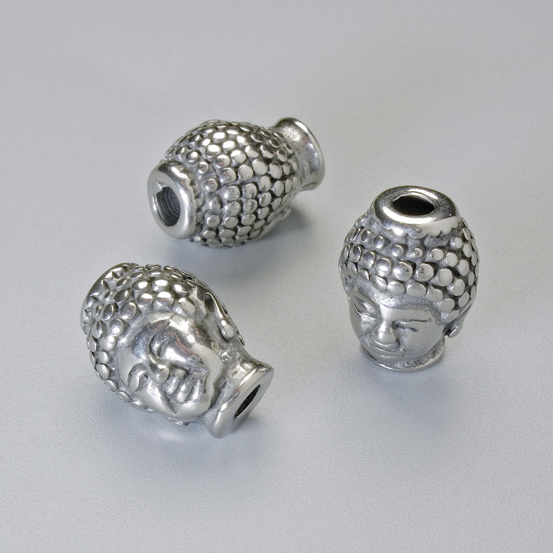 Furnitură mărge-inserație «Budda», diametrul 13×10 mm, orificiu diametru ≈ 2,7 mm, culoare argintie a metalului, 1 buc.