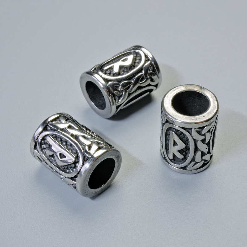 Furnitură pentru mărgele „Rună nordică”, diametrul 13×10 mm, gaură de 6 mm, culoare argintiu metal, 1 bucată