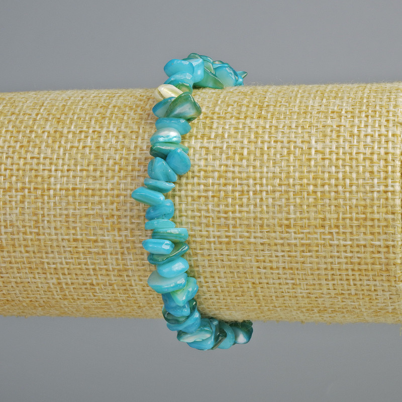 Brățară din sidef albastru tonifiat, granule de 7x2 mm, lungime 18 cm, extensibilă