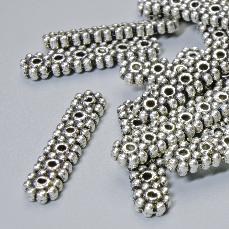 Separator mărgele pentru 6 șiruri, diametru 20×4,5 mm, gaură de 1,2 mm, culoare argintie a metalului, 16 buc.