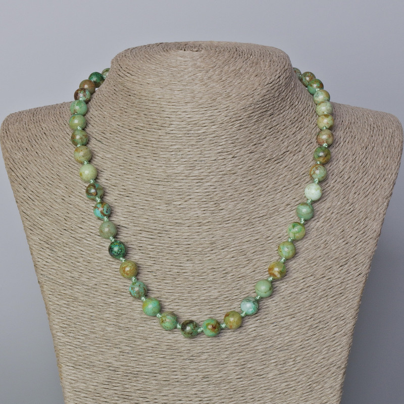 Colier din crisocola, piatră naturală, bile netede, diametrul de 8,5 mm, lungime 45–49 cm