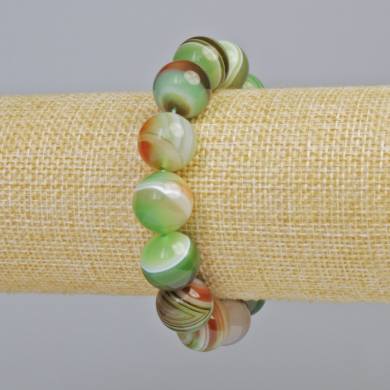 Brățară din agat brazilian, piatră naturală, bile netede, diametrul 14 mm +/- (elastică), lungime 18 cm+