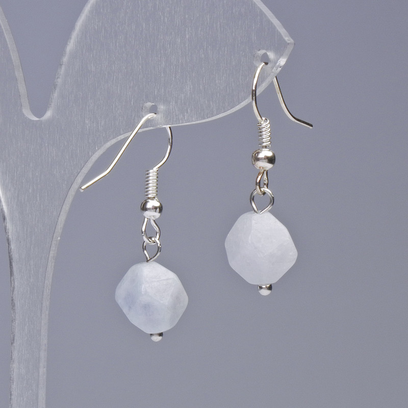 Cercei din acvamarin, piatră naturală, tăietură multifacetată, diametru 9×10 mm, lungime 31 mm