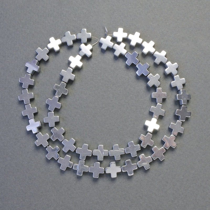 Mărgele din hematit în formă de cruce, culoare argintiu, diametrul 8×8 mm, lungimea șirului aproximativ 41 cm