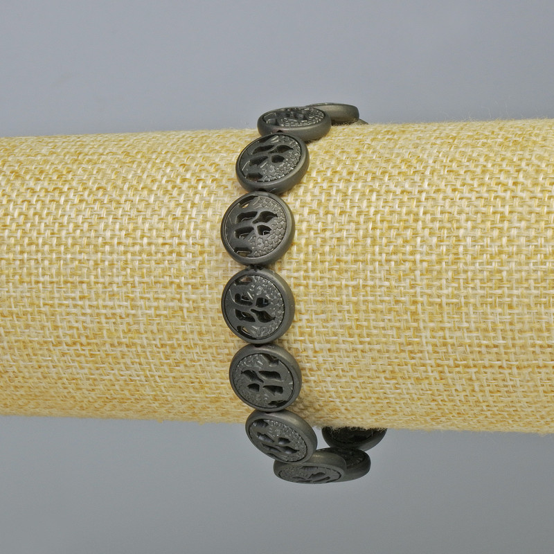 Brățară din hematit, culoare neagră mată, diametrul 12x4,5 mm, lungimea 18 cm +/- (extensibil)