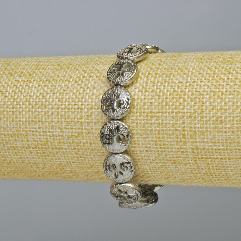 Brățară din hematit „Copac” culoare argintie, diametru 12,5×4,5 mm, lungime 18 cm +/- (elastic)