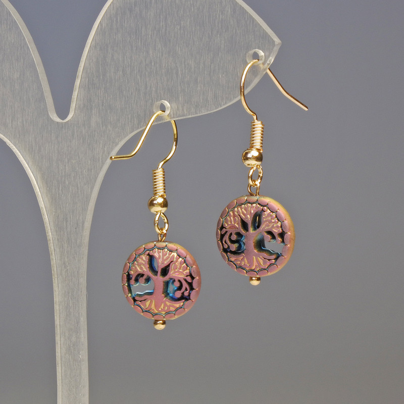 Cercei din hematit și lemn, multicolor, diametru 12x4 mm ±, lungime aproximativă 3,2 cm