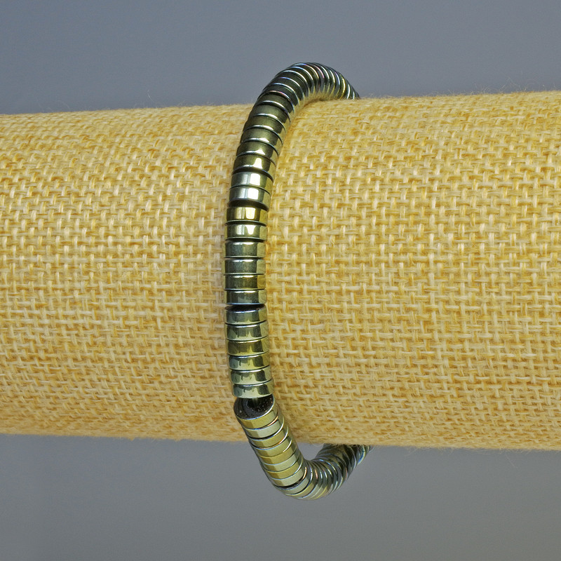 Brățară din hematit în formă de rondel, culoare chameleon verde, diametru 6x2 mm, lungime 18 cm, extensibilă