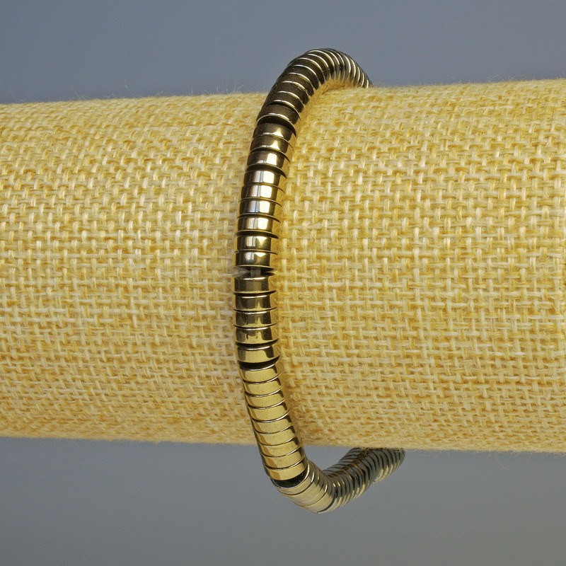 Brățară din hematit cu rondelle, culoare bronz deschis, diametrul 6x2 mm, lungime 18 cm, elastică